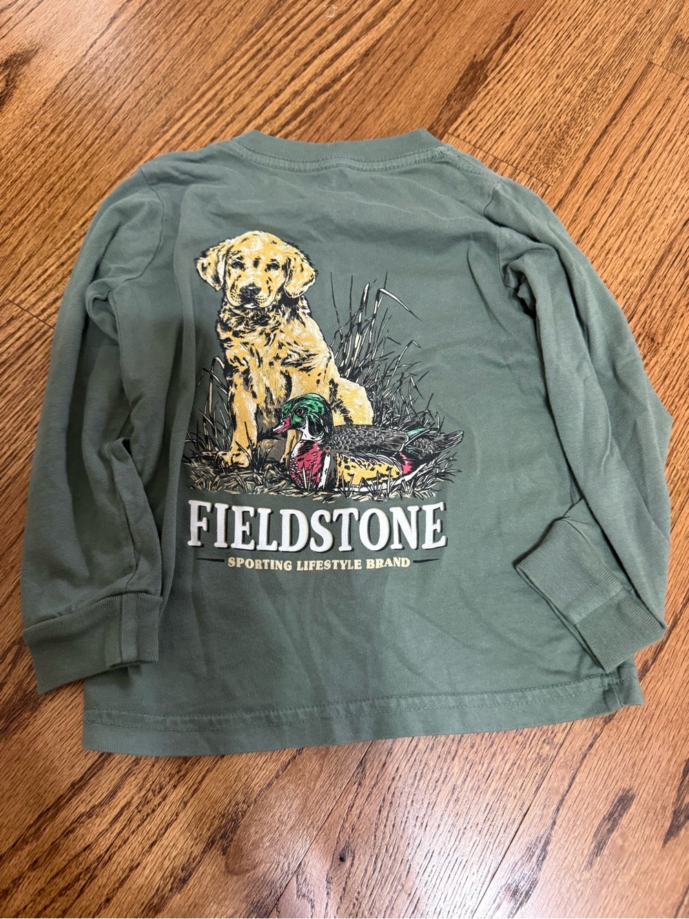 Fieldstone Kids Long Sleeve Tee in Olive with Retriever Graphic